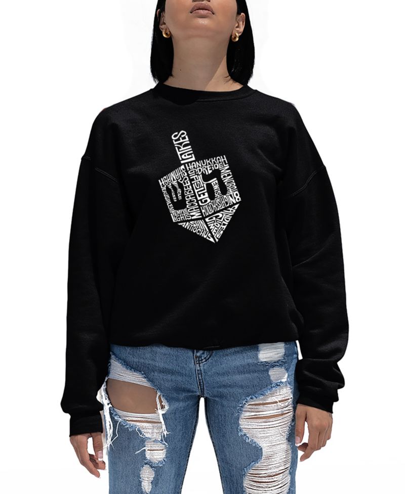 Women's Hanukkah Dreidel Word Art Crewneck Sweatshirt