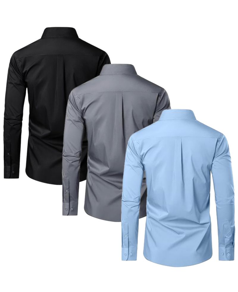 Men's Long Sleeve Classic Dress Shirt- 3 Pack