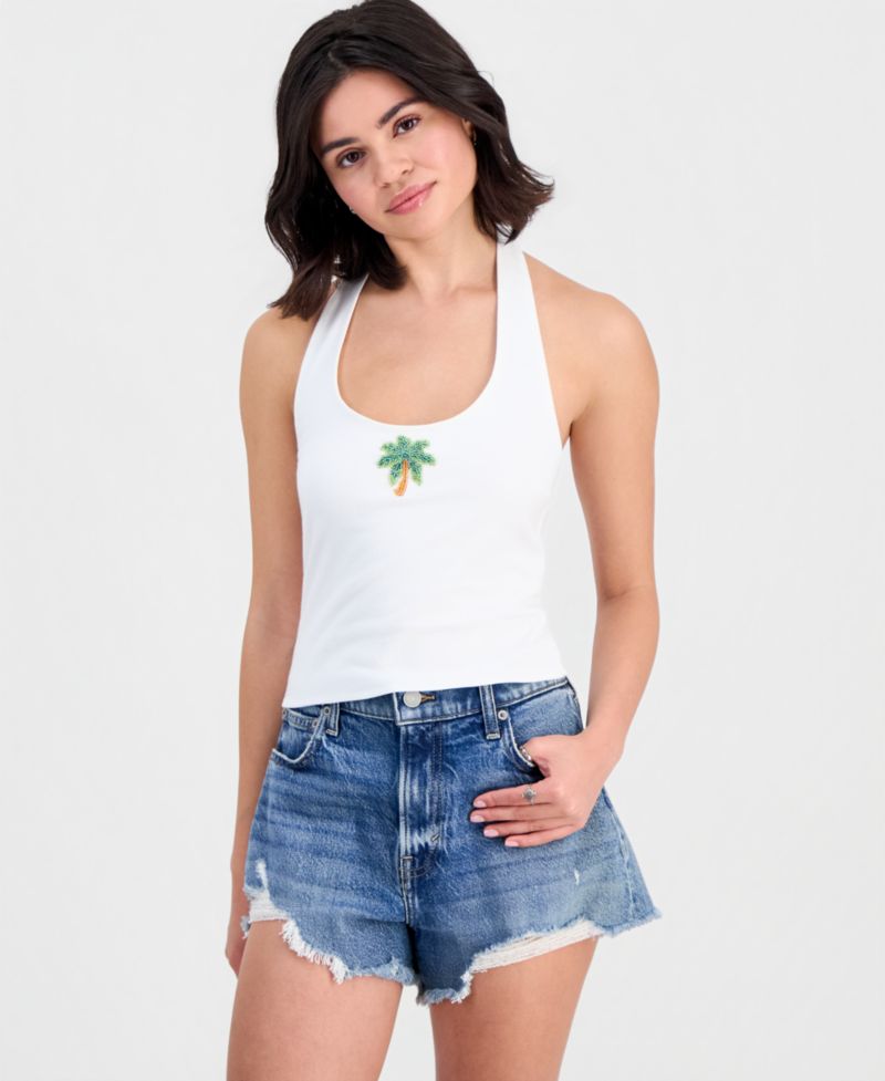 Juniors' Bead Embellished Halter Top