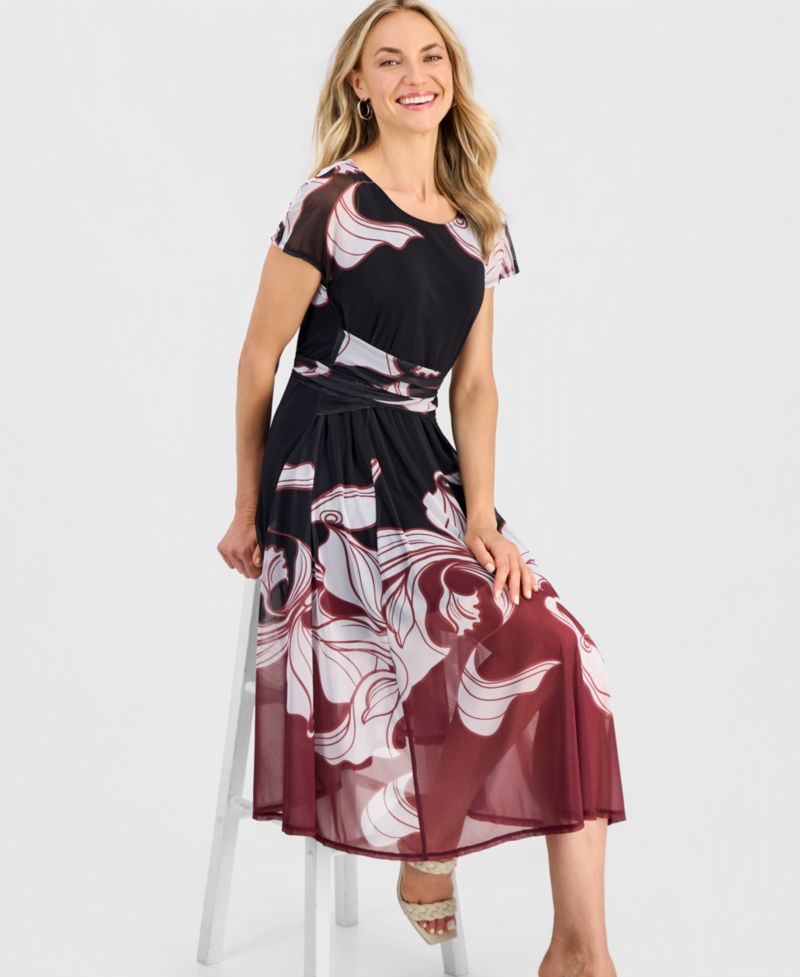 Women's Printed Mesh Midi Dress