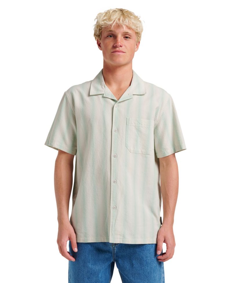 Men's Oxford Stripe Casual Short Sleeve Shirt