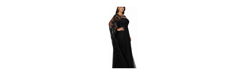 Women's Embroidered gown with long cape sleeves