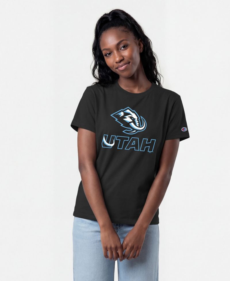 Women's Black Utah Mammoth Wordmark Lockup T-Shirt