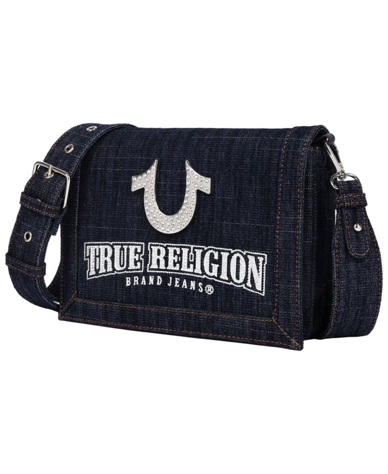 Bling Horseshoe Denim Messenger Bag with Adjustable Strap