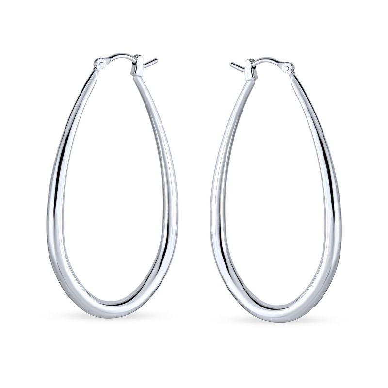 Large Tube Oval Hoop Earrings 2" .925 Sterling Silver Hinged Notched