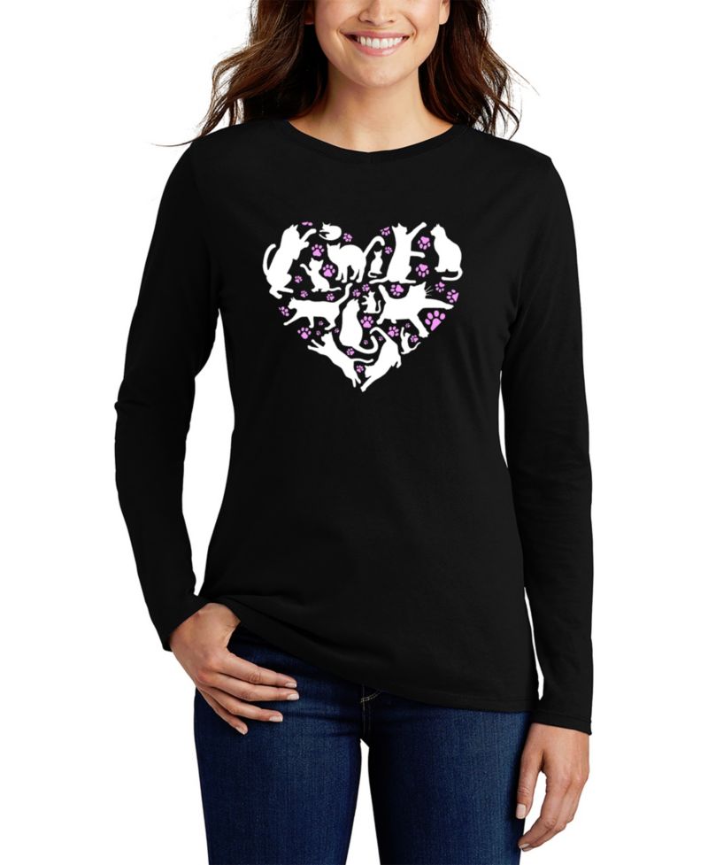 Women's Cat Heart Word Art Long-Sleeve T-Shirt