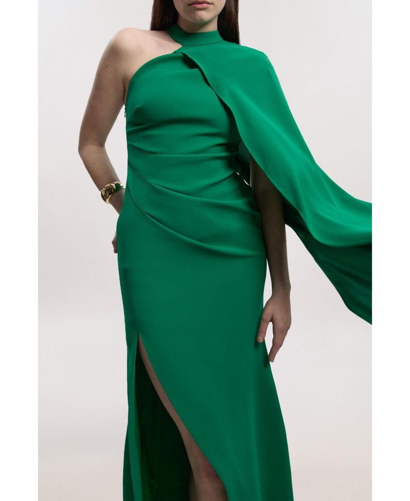 Women's One Shoulder Cape Sleeve Maxi Dress
