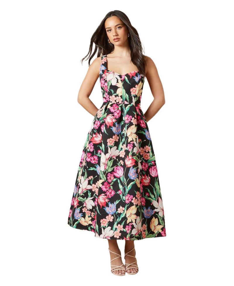 Women's Occasion Floral Strappy Twill Midi Dress