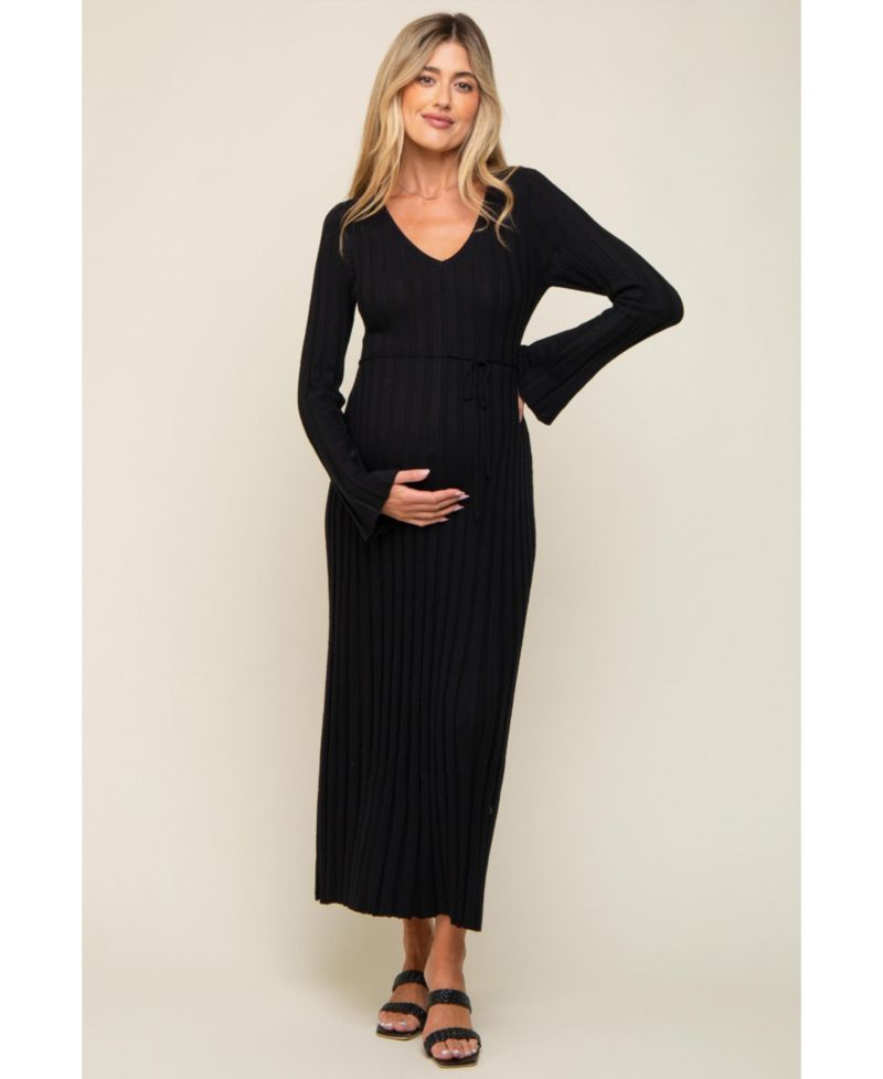 Women's Brown Ribbed Knit Maxi Dress