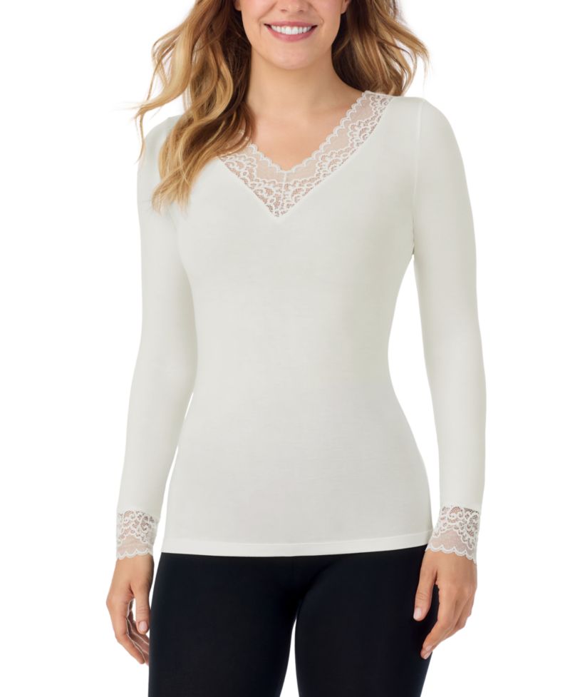 Women's Softwear with Stretch Long Sleeve V-Neck with Lace Sleep Top