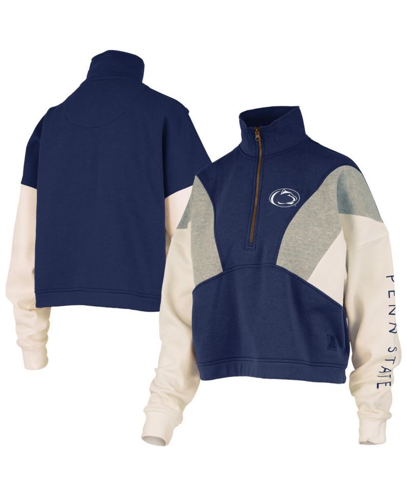 Women's Navy Penn State Nittany Lions Ferrara Color Block Quarter-Zip Sweatshirt