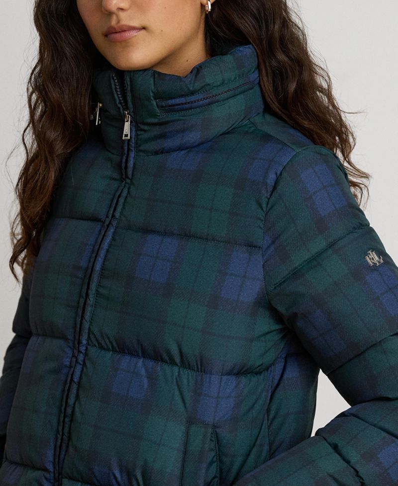 Women's Plaid Insulated Short Puffer Coat