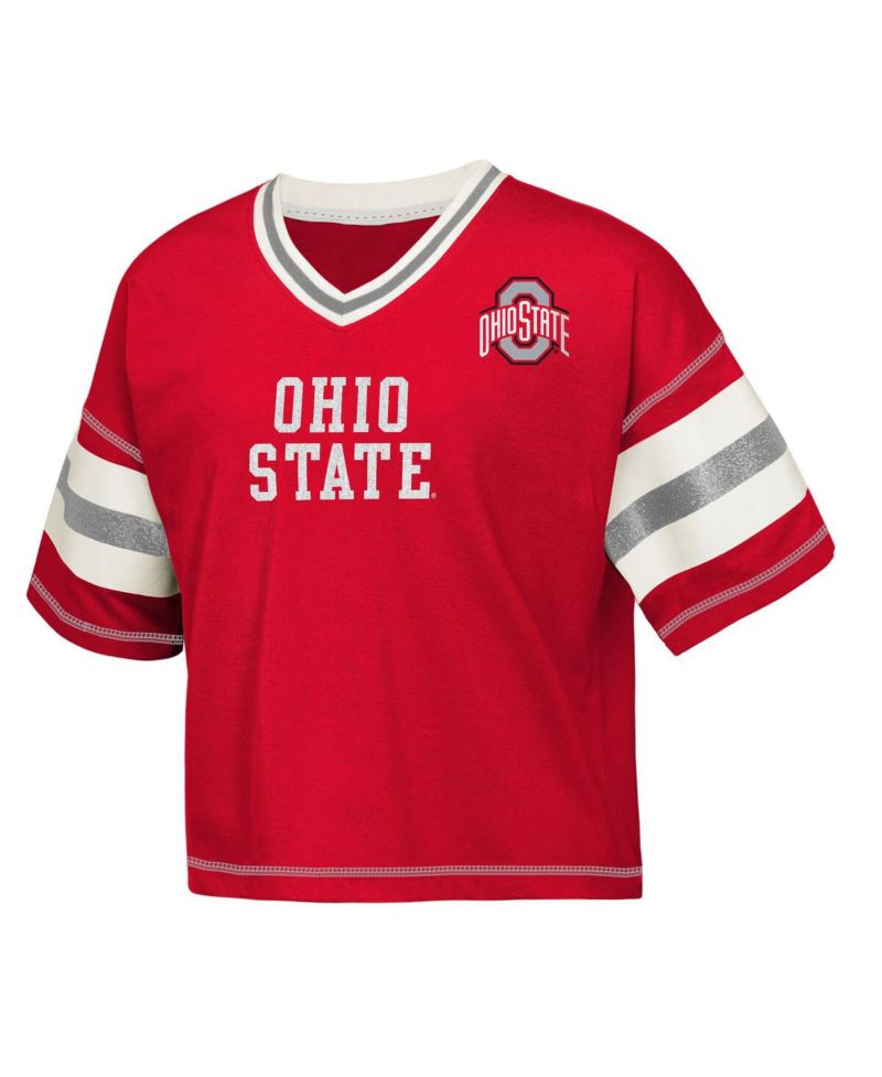 Big Girls Scarlet Ohio State Buckeyes Gridiron Jersey V-Neck T-Shirt
