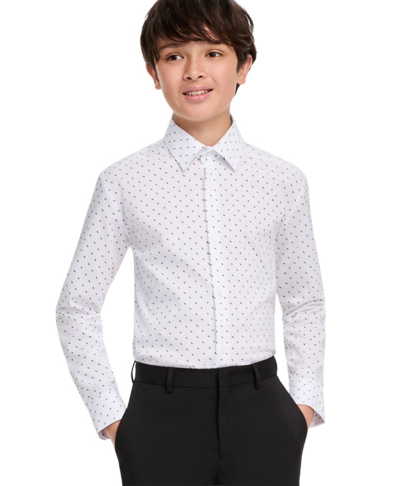 Boys' 4-20 Squares Button-Front Spread-Collar Cotton-Blend Shirt