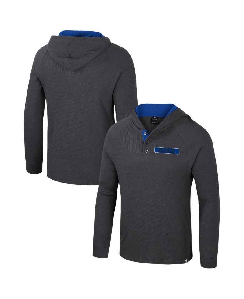 Men's Charcoal Duke Blue Devils DuJour Raglan Long Sleeve Henley Hoodie T-Shirt