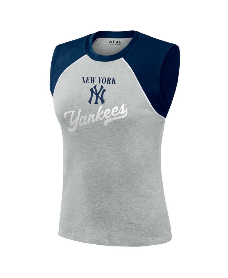 Women's Heather Gray New York Yankees Cropped Raglan Tank Top