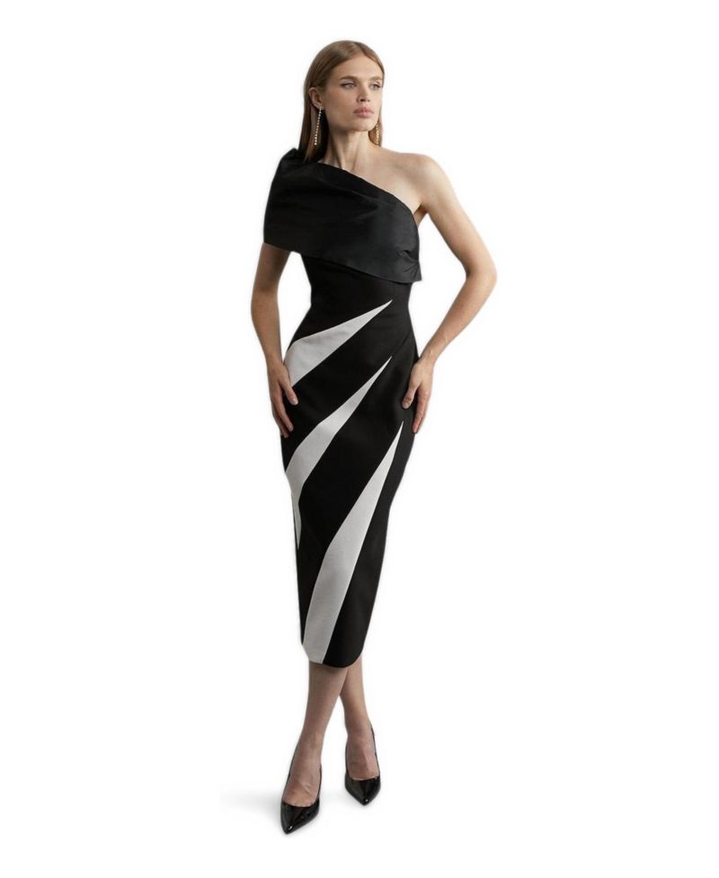 Women's One Shoulder Panel Midi Dress
