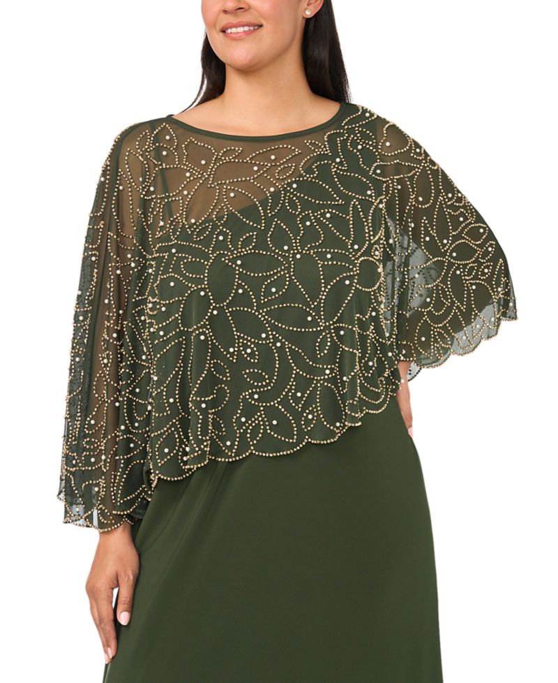 Plus Size Beaded Cape Gown