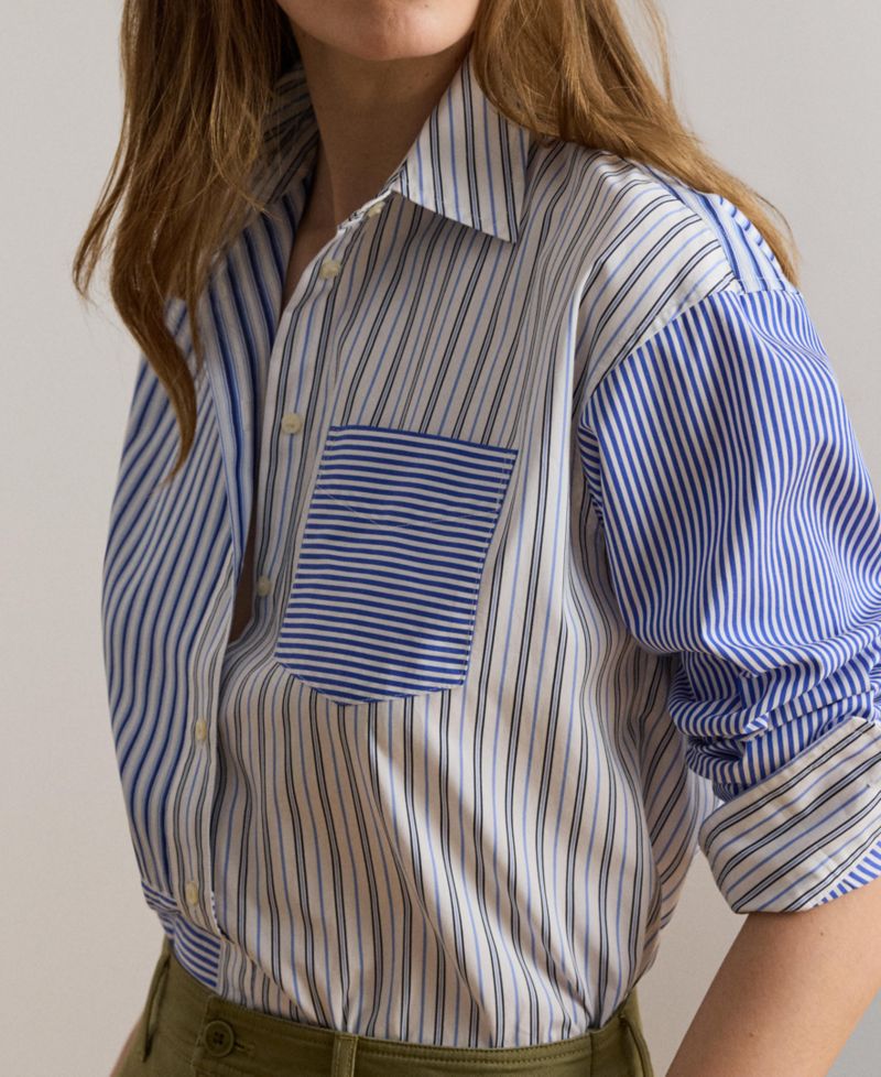 Women's Spread Collar Striped Broadcloth Shirt