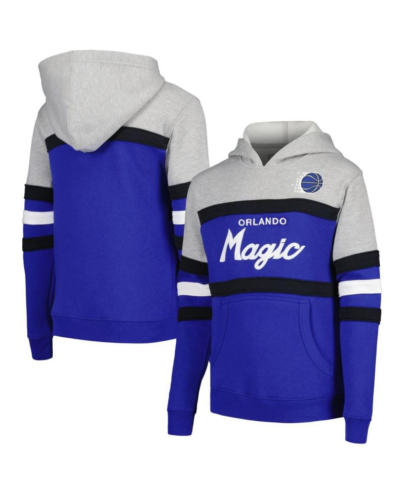 Big Boys and Girls Gray, Blue Orlando Magic Hardwood Classics Head Coach Pullover Hoodie