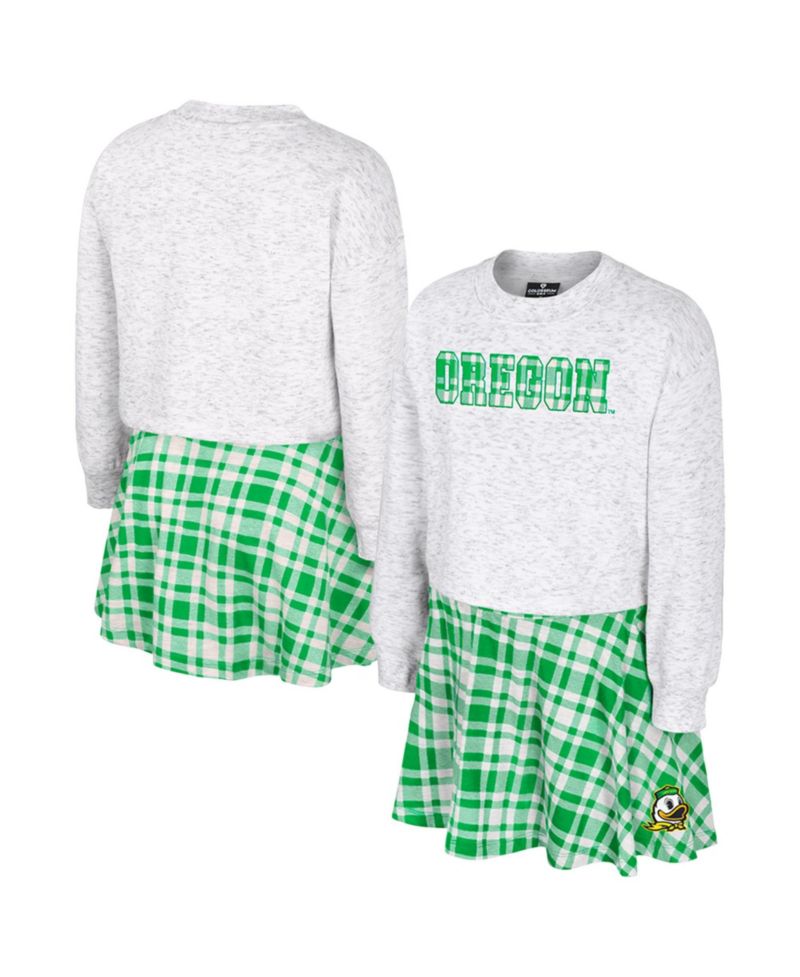 Big Girls White Oregon Ducks Marceline Plaid Skirt and Top Set