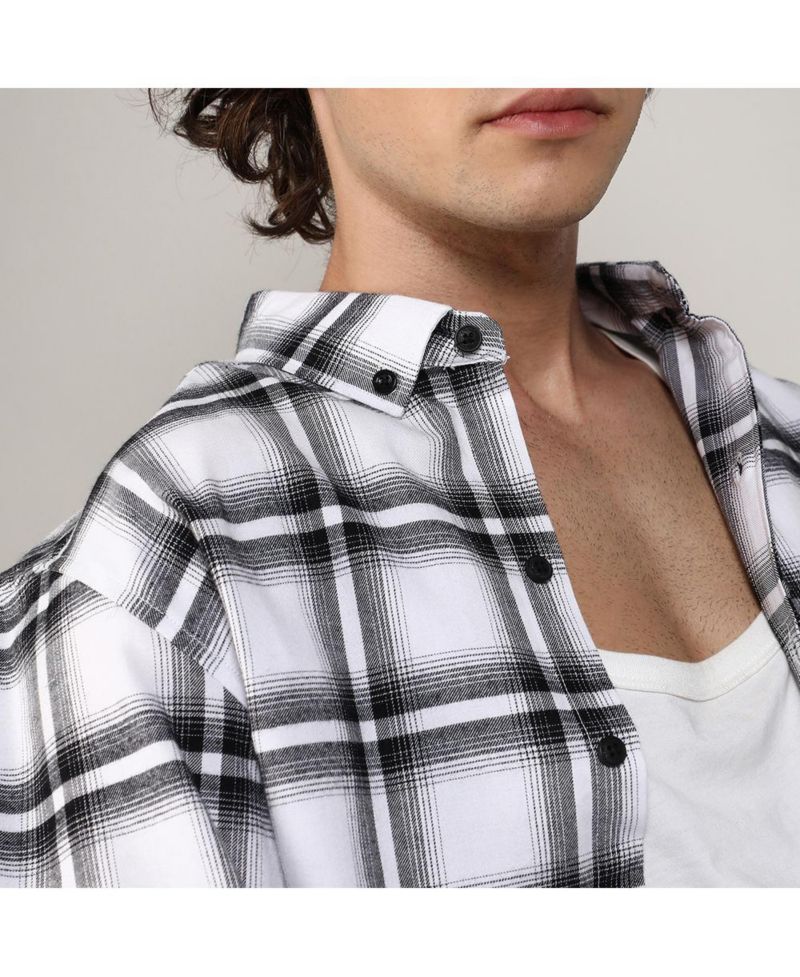 Men's Chalk White & Midnight Black Brushed Buffalo Check Shirt