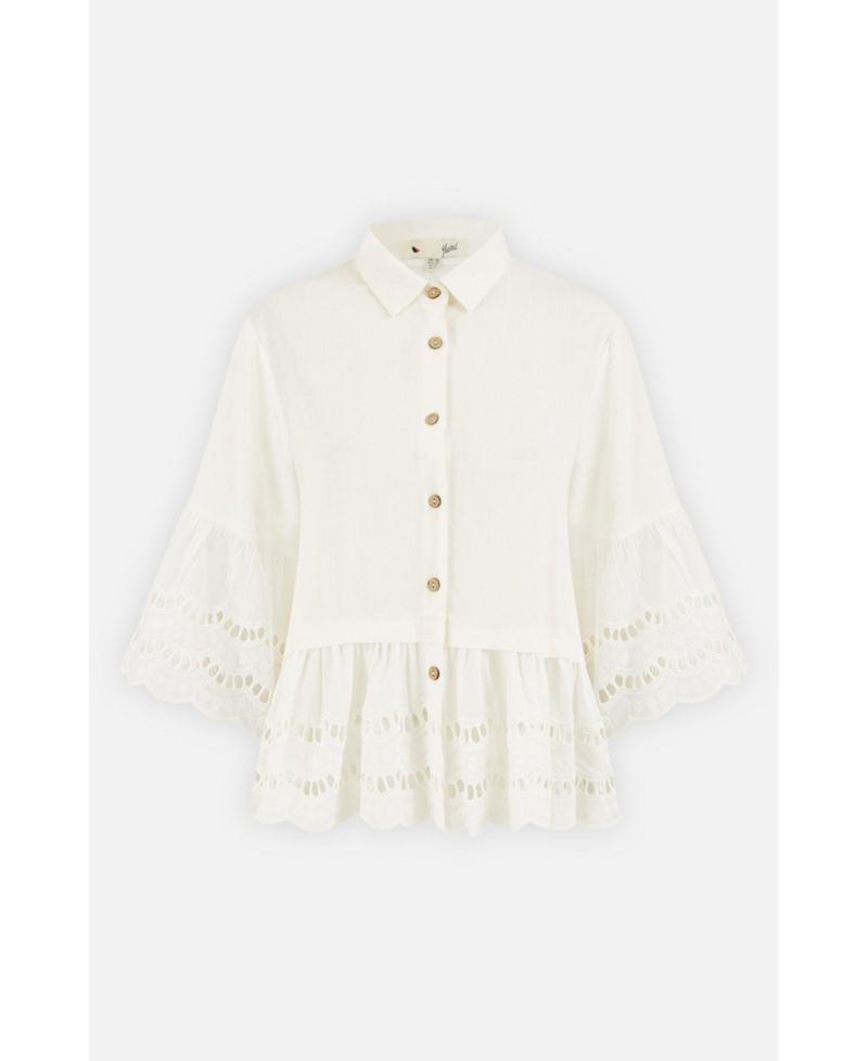 Women's 34 Sleeve Relaxed Scallop Trim Shirt