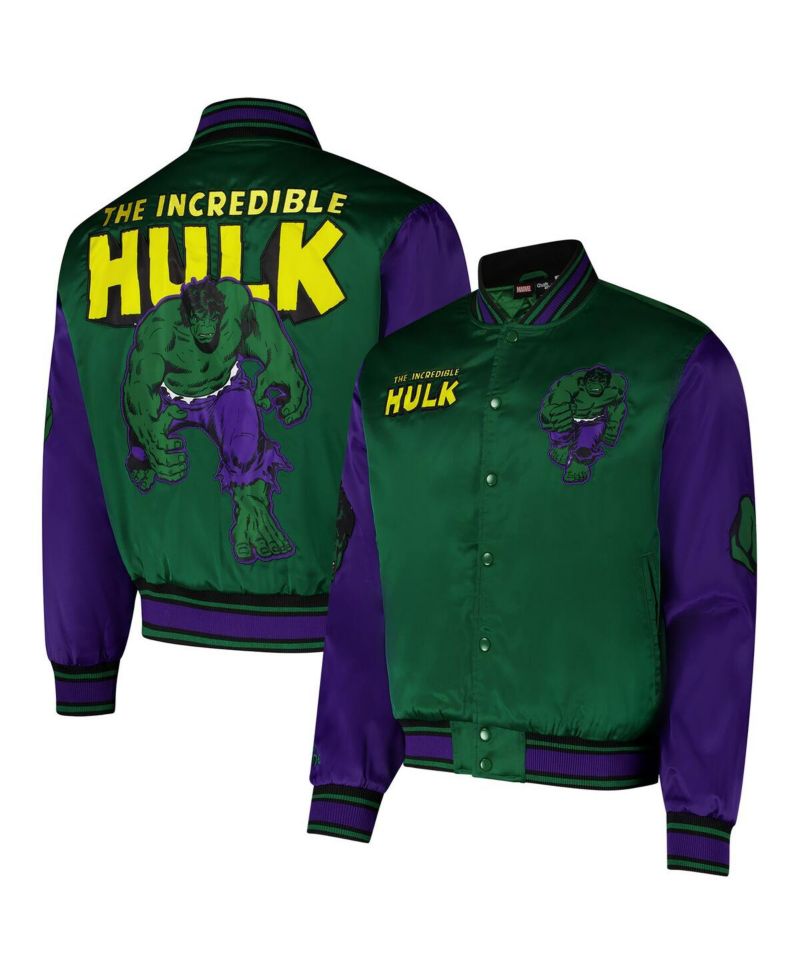Men's Green The Incredible Hulk Quilted Satin Full-Snap Jacket