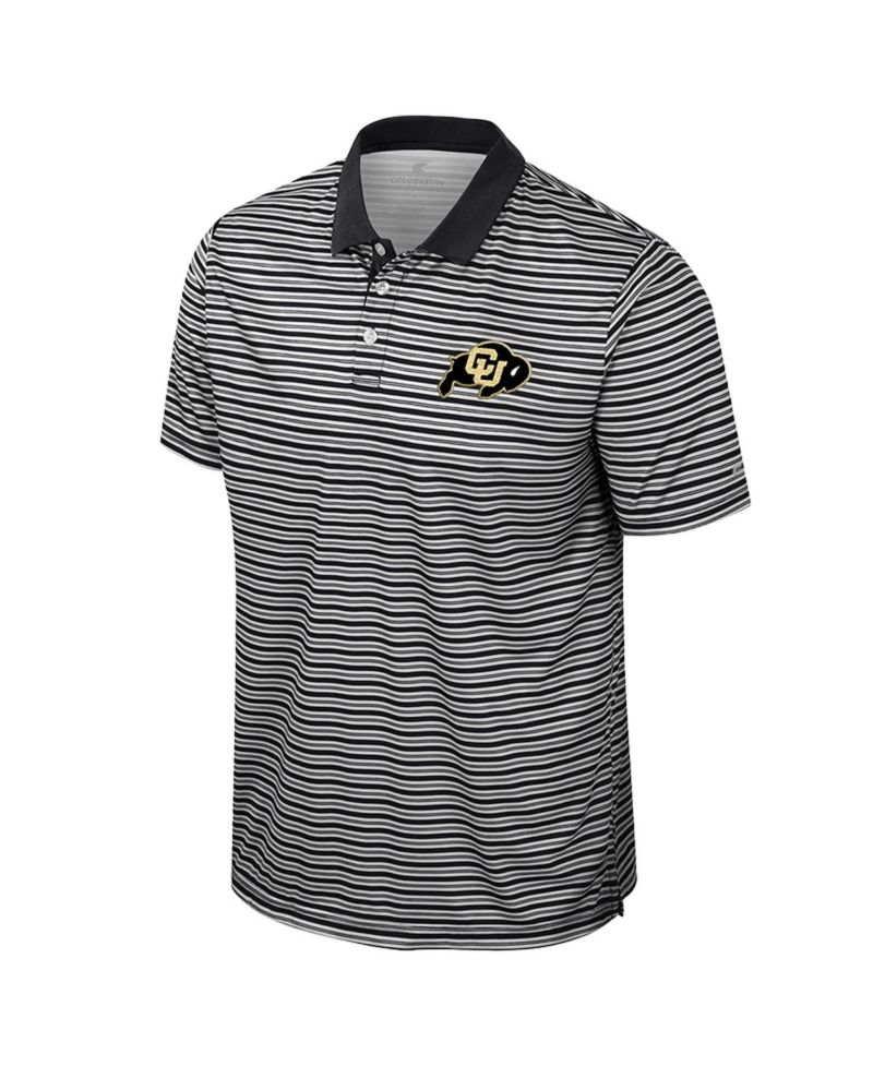 Men's Black Colorado Buffaloes Striped Polo Shirt