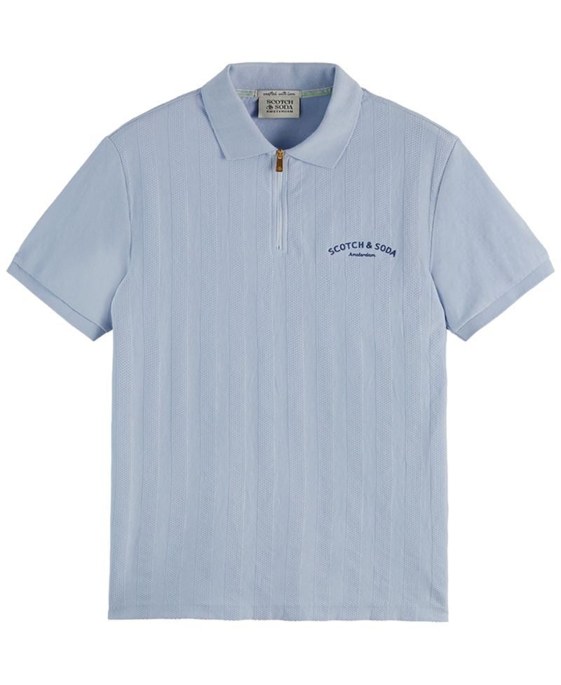 Men's Popcorn Textured Quarter-Zip Short-Sleeve Polo Shirt