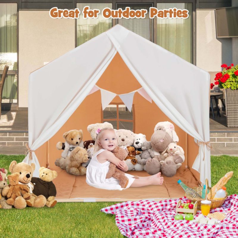 Kids' Castle Play Tent with Solid-Wood Frame and Washable Mat
