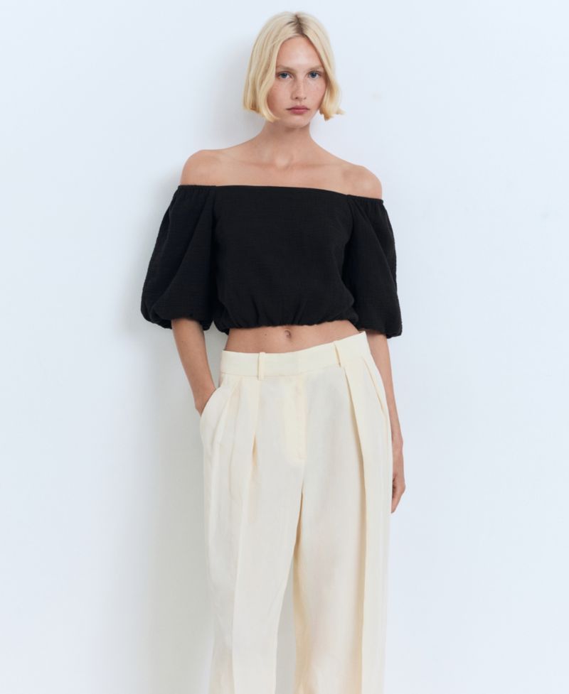 Women's Puff Sleeve Strapless Blouse
