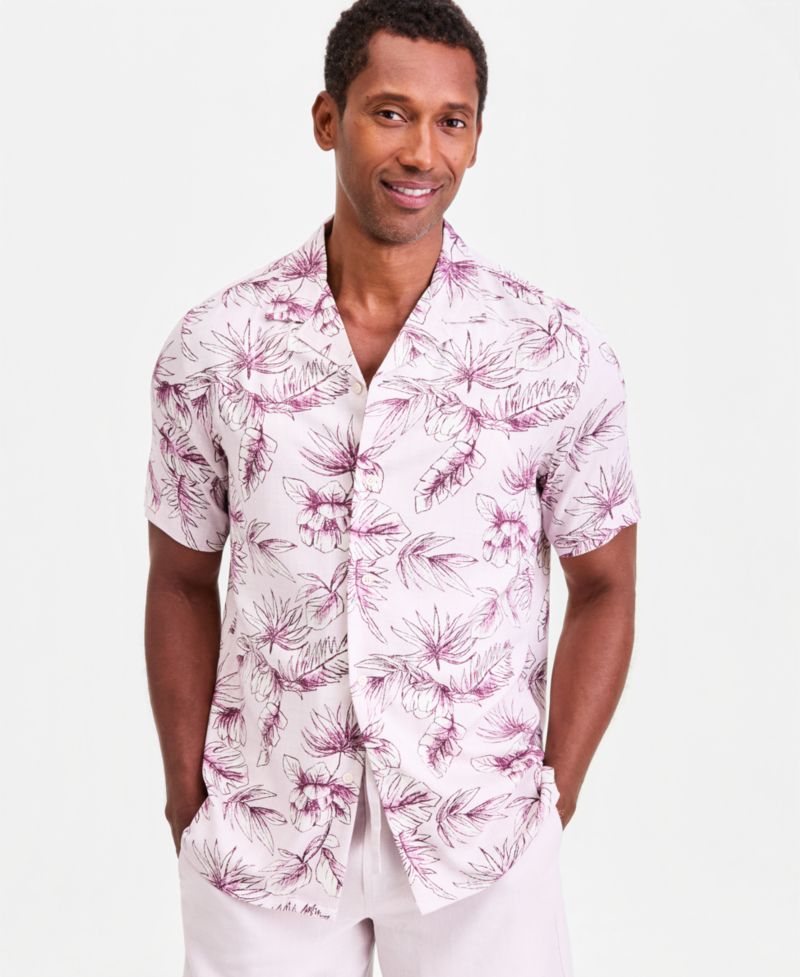 Men's Petal Paisley Silk Blend Short Sleeve Shirt, Macy's Exclusive
