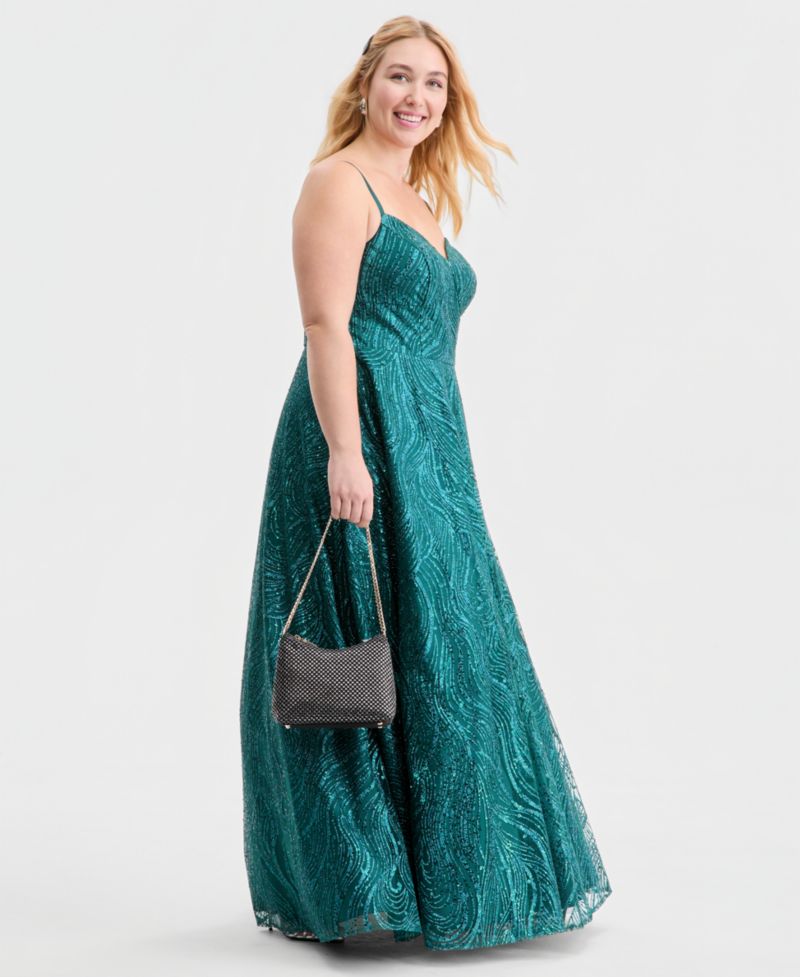 Trendy Plus Size Sequin Glitter Ball Gown, Created for Macy's