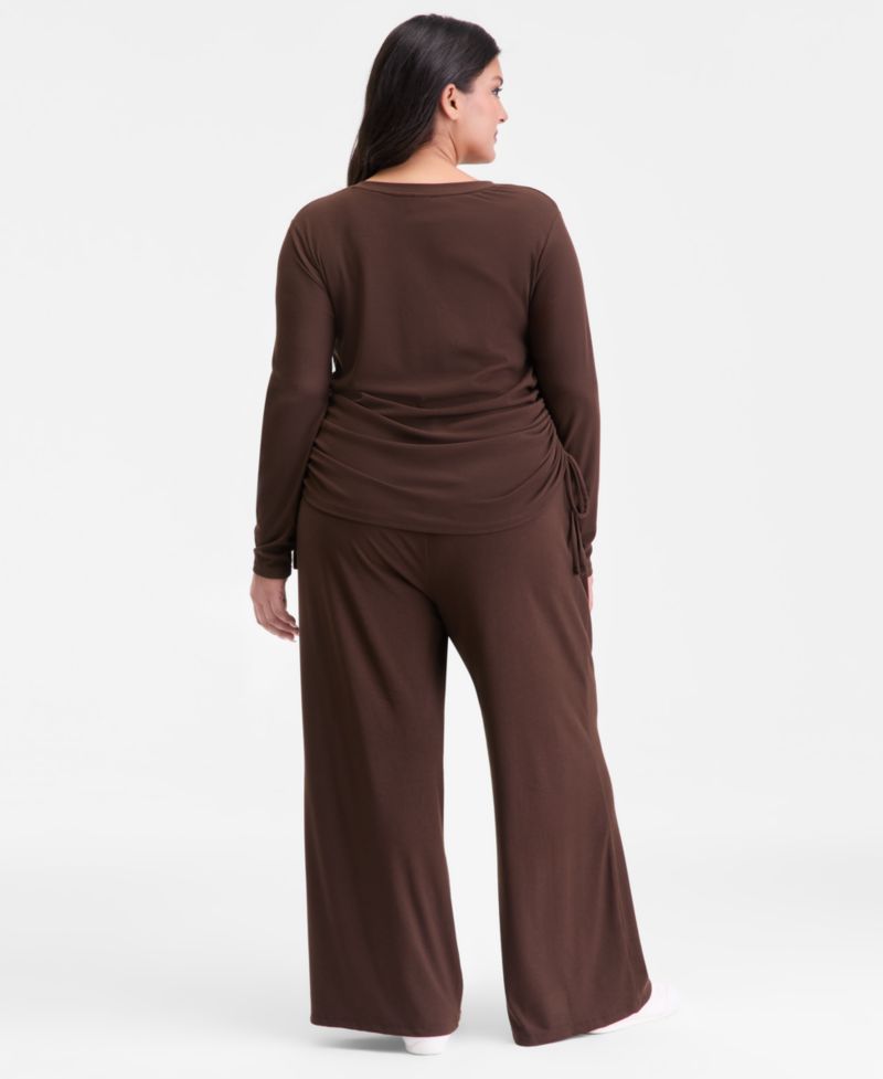 Plus Size Ribbed Wide-Leg Drawstring Pants