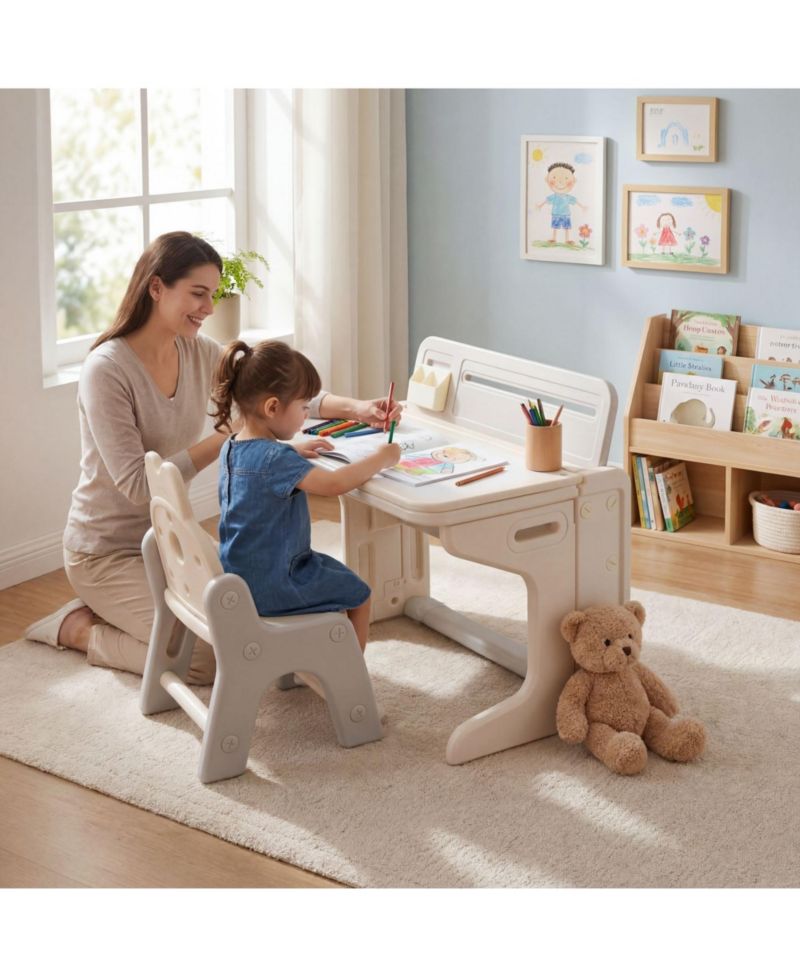 Kids Table and Chair Set, Activity Desk for Drawing, Reading, Building Blocks, and Play