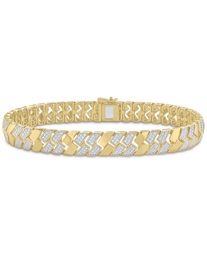 Men's Diamond Pav&eacute; Cluster Square Link Bracelet (2 ct. t.w.) in 14k Gold-Plated Sterling Silver