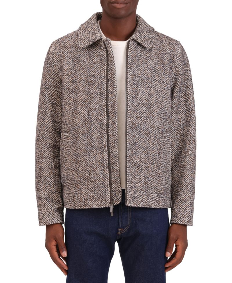 Men's Chevron Wool-Blend Zip-Up Blouson Jacket