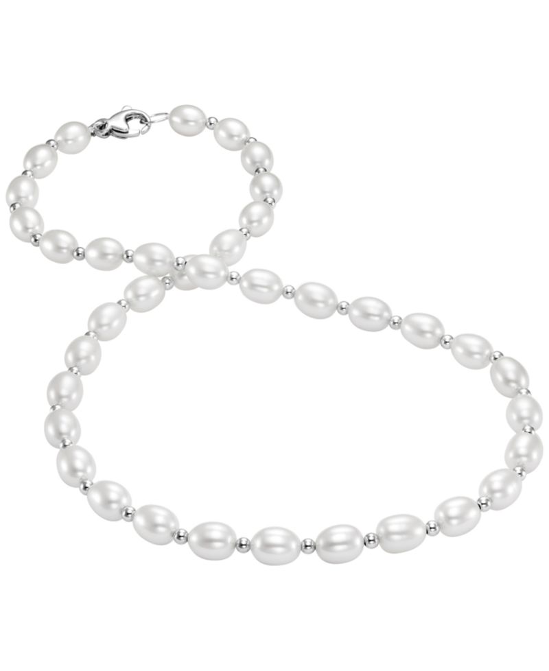 Cultured Freshwater Pearl (7-8mm) And Bead 18" Necklace In Sterling Silver