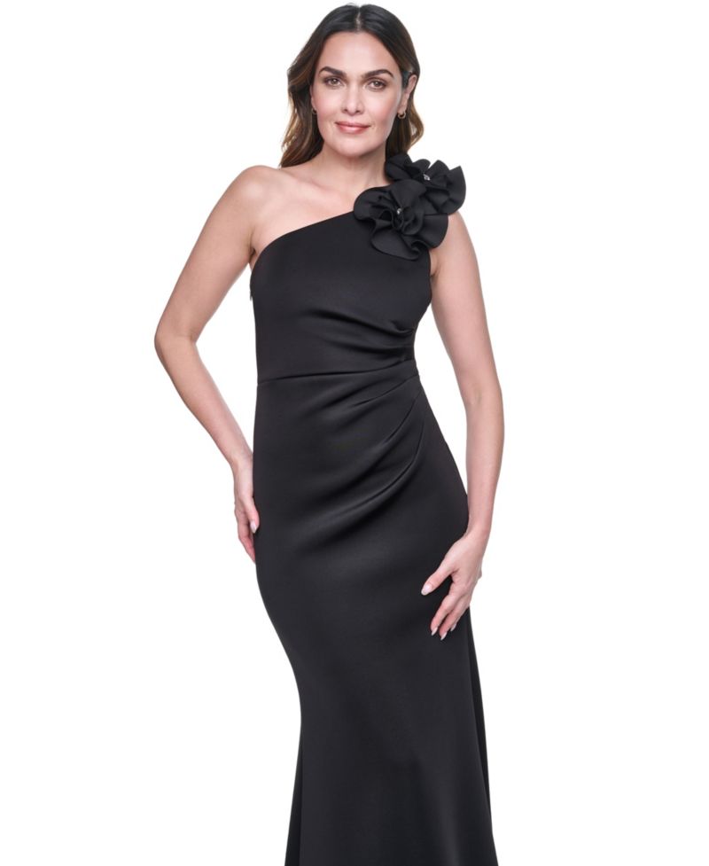 Women's One-Shoulder Floral Applique Ball Gown
