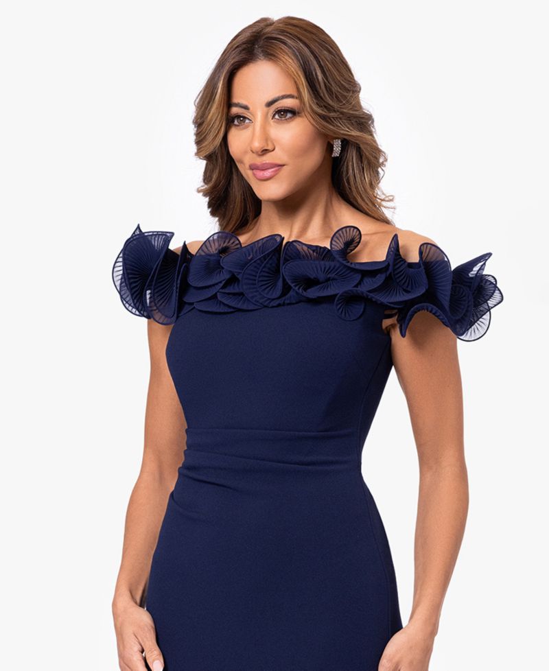 Petite Off-The-Shoulder Ruched Wire Sheath Gown