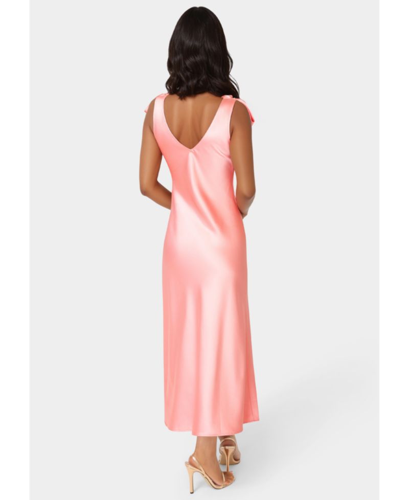 Women's Bow Strap Satin Midi Dress
