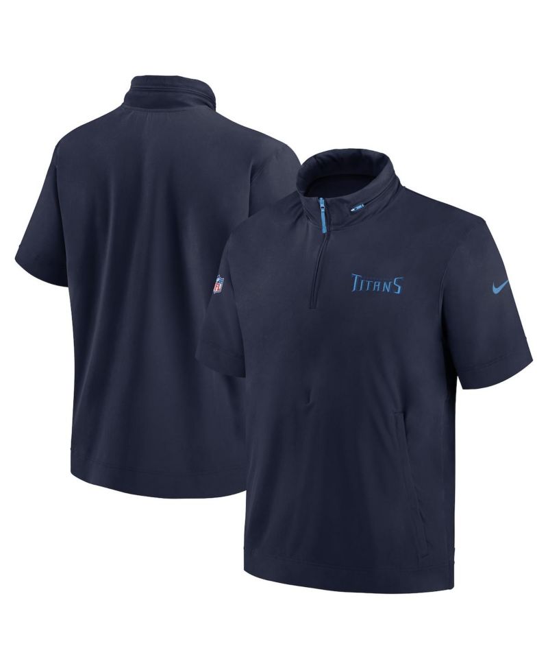 Men's Navy Tennessee Titans 2024 Sideline Coach Short Sleeve Half-Zip Hoodie Jacket