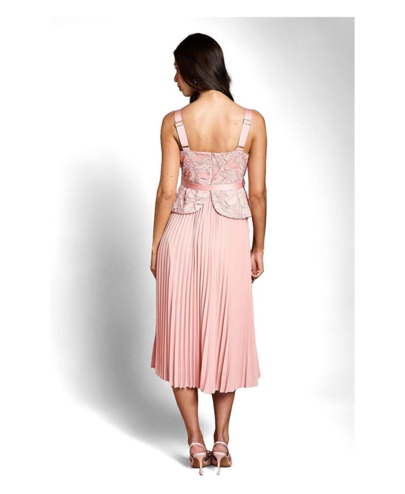 Women's Lace Peplum Belted Midi Dress