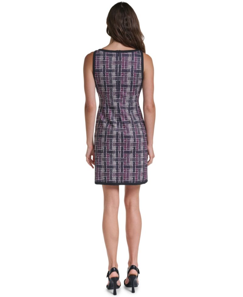 Women's Printed Plaid Scoop Neck Sleeveless A-Line Dress