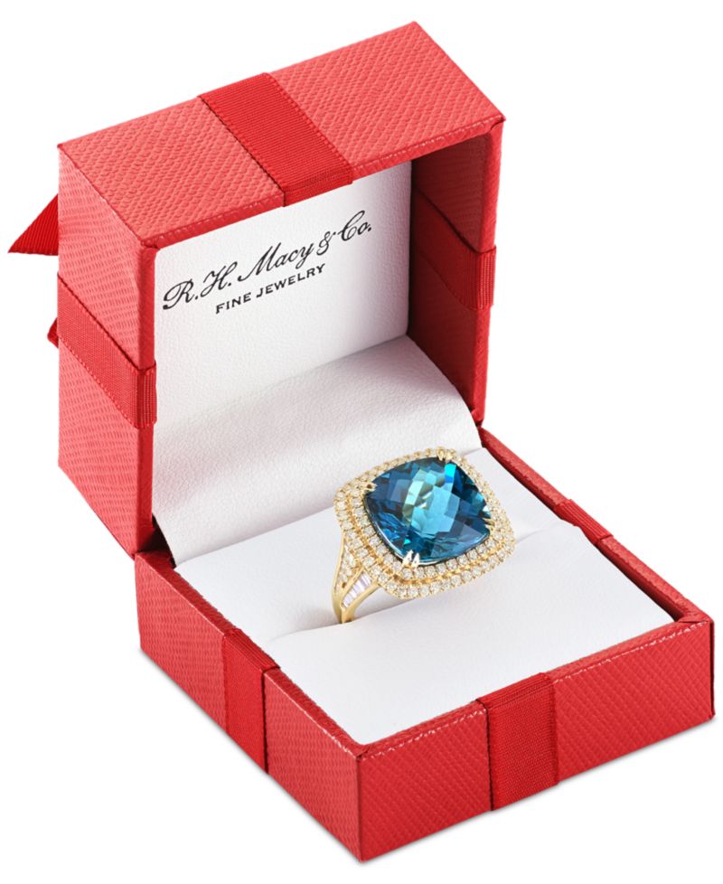 EFFY® London Blue Topaz (12-1/3 ct. t.w.) & Diamond (1-1/5 ct. t.w.) Halo Statement Ring in 14k White Gold (Also available in 14k Gold)