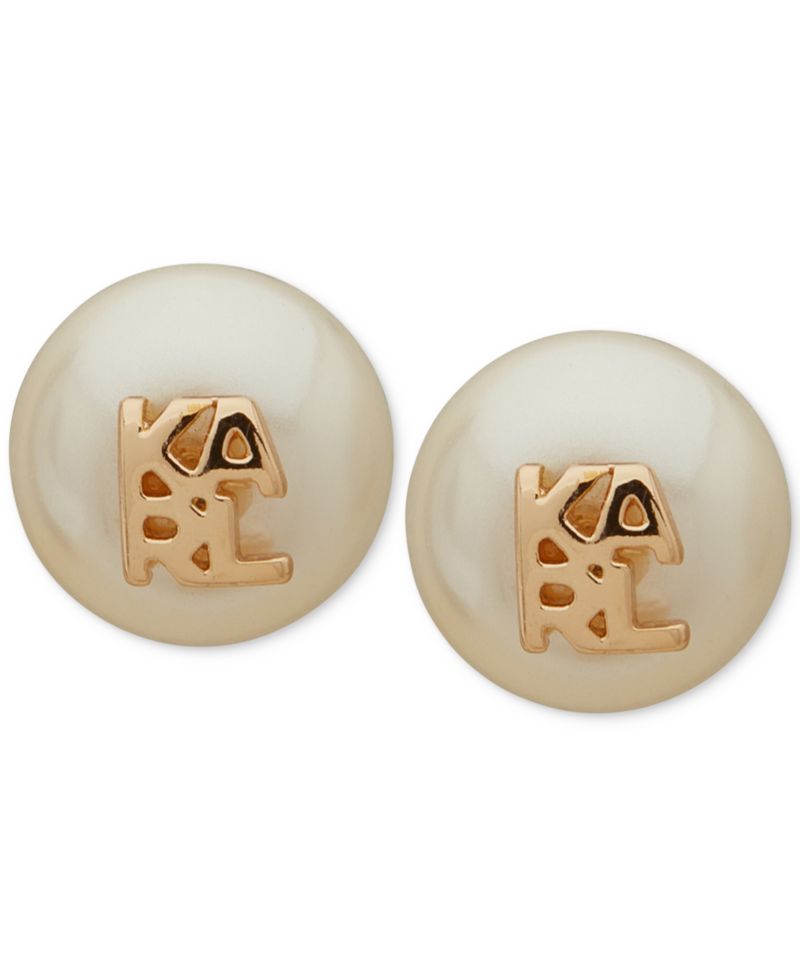 Women's Imitation-Pearl Logo Stud Earrings