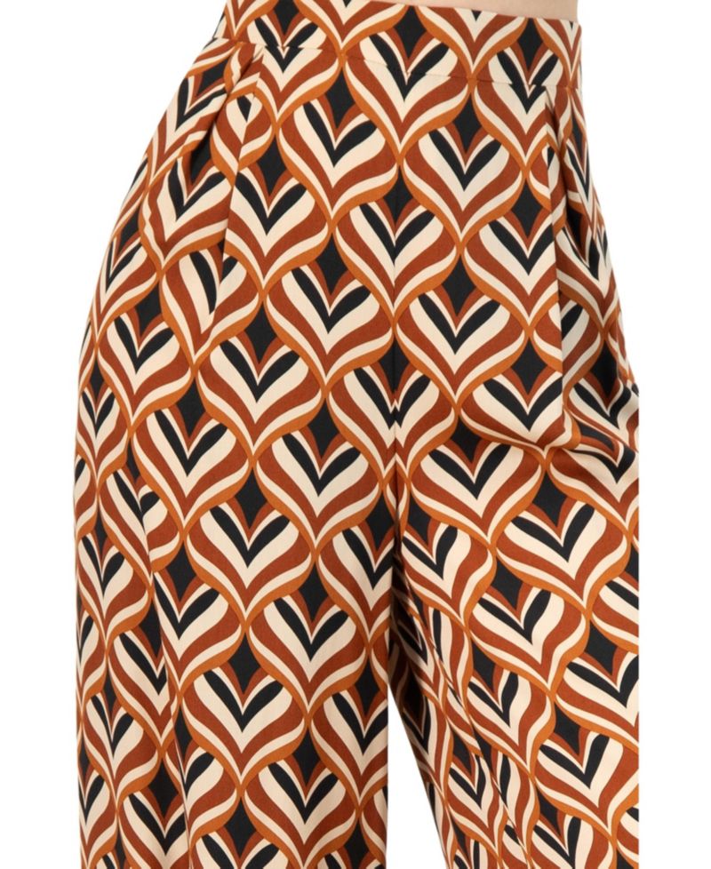 Women's Geometric Wide Leg Printed Pants with Side Zipper