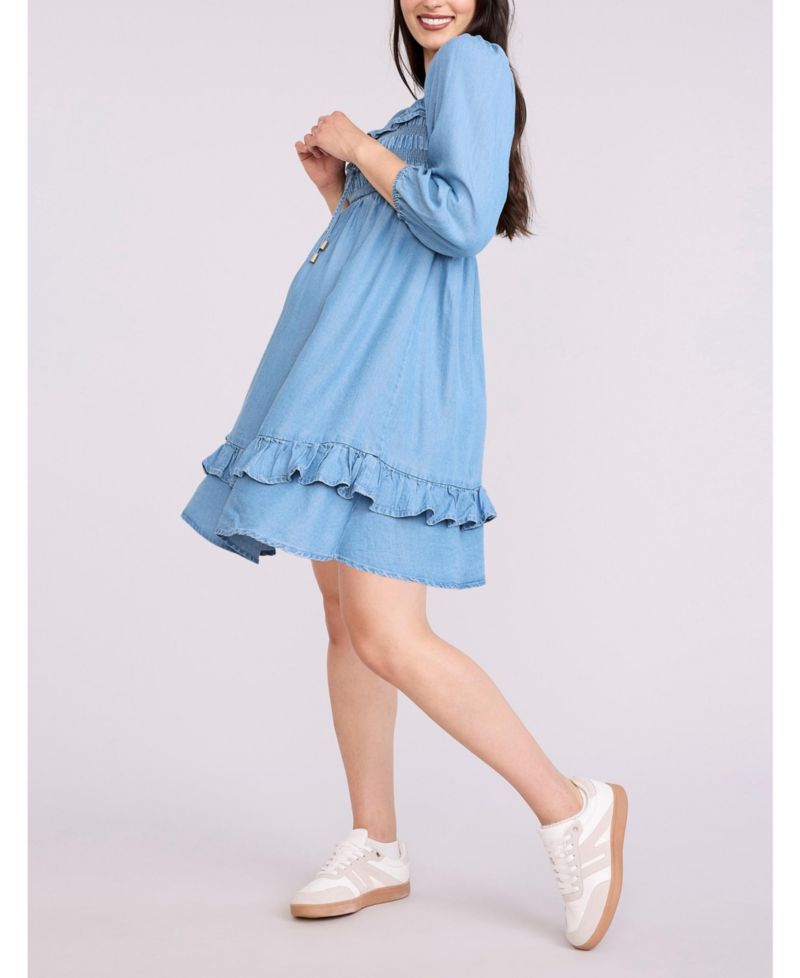 Women's Smocked Babydoll Long Sleeve Mini Dress - Motherhood