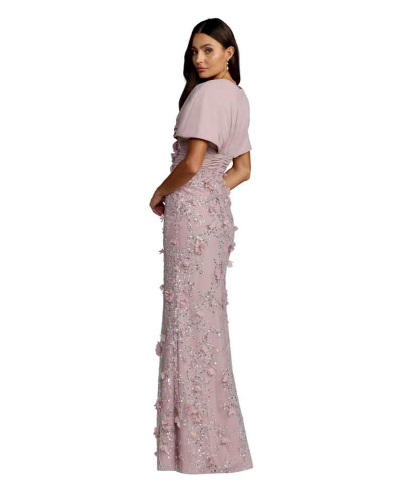 Women's Chiffon Faux Wrap Beaded Column Gown